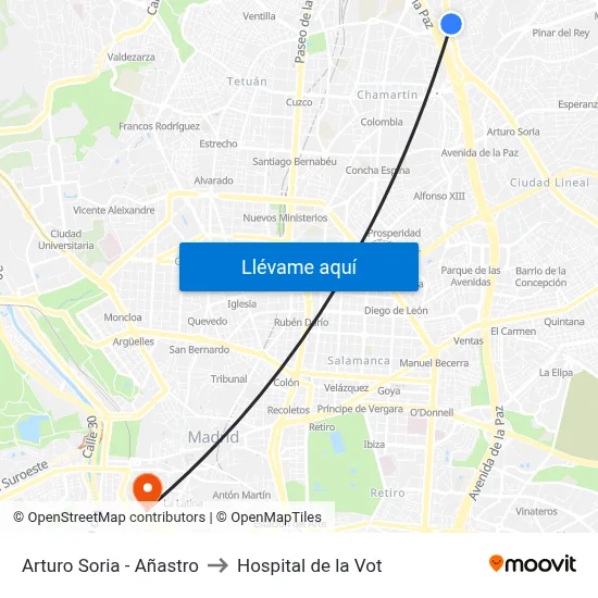 Arturo Soria - Añastro to Hospital de la Vot map