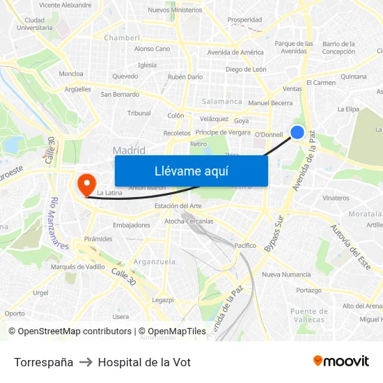 Torrespaña to Hospital de la Vot map
