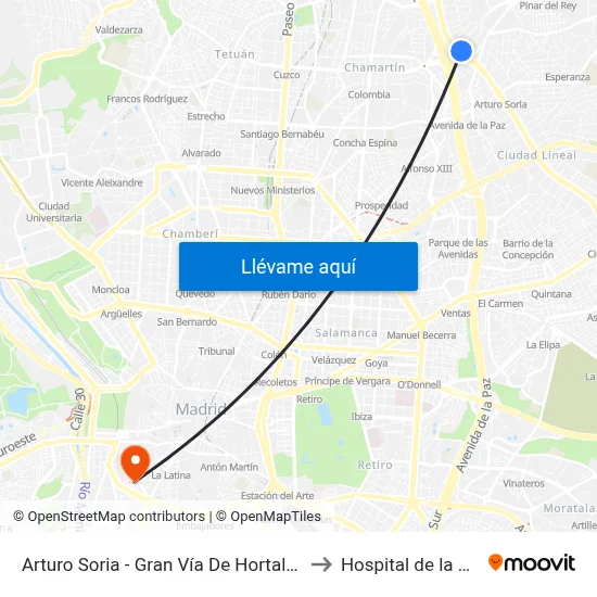 Arturo Soria - Gran Vía De Hortaleza to Hospital de la Vot map