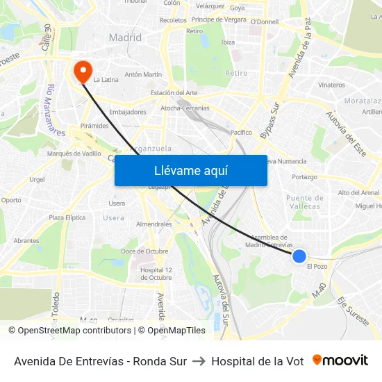 Avenida De Entrevías - Ronda Sur to Hospital de la Vot map