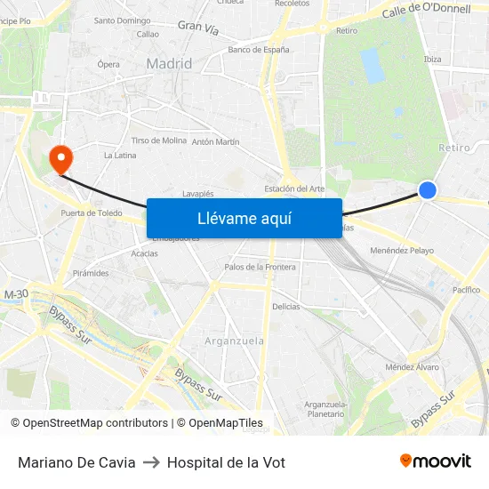 Mariano De Cavia to Hospital de la Vot map