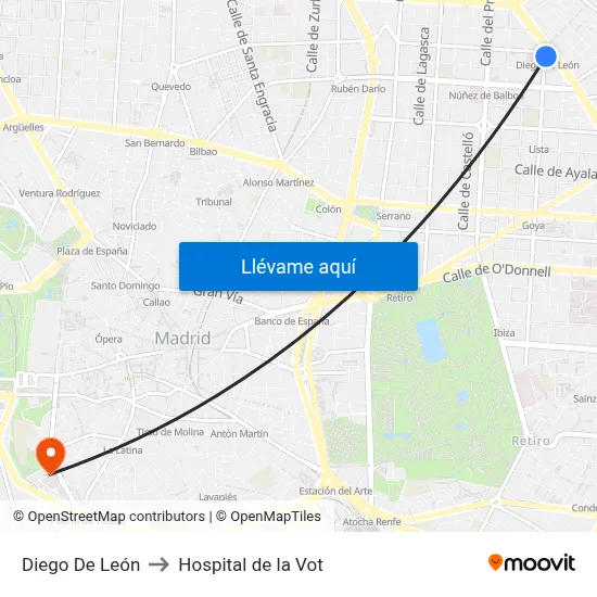 Diego De León to Hospital de la Vot map