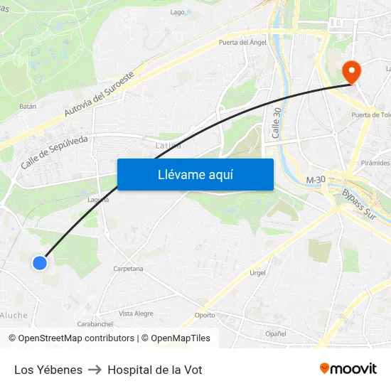 Los Yébenes to Hospital de la Vot map