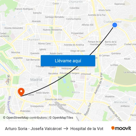 Arturo Soria - Josefa Valcárcel to Hospital de la Vot map