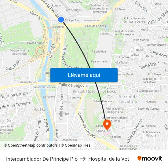 Intercambiador De Príncipe Pío to Hospital de la Vot map