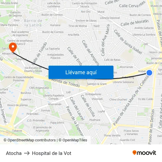 Atocha to Hospital de la Vot map