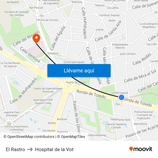El Rastro to Hospital de la Vot map