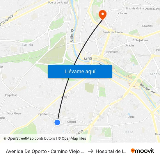 Avenida De Oporto - Camino Viejo Leganés to Hospital de la Vot map