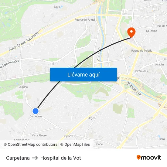Carpetana to Hospital de la Vot map