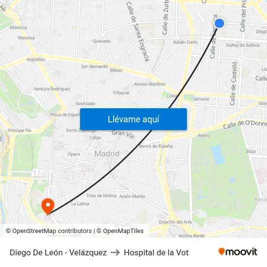 Diego De León - Velázquez to Hospital de la Vot map