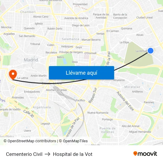 Cementerio Civil to Hospital de la Vot map