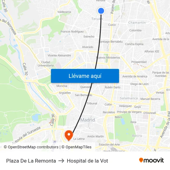 Plaza De La Remonta to Hospital de la Vot map