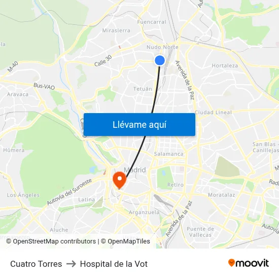 Cuatro Torres to Hospital de la Vot map