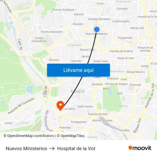 Nuevos Ministerios to Hospital de la Vot map