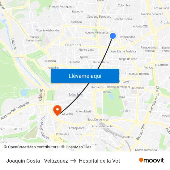 Joaquín Costa - Velázquez to Hospital de la Vot map