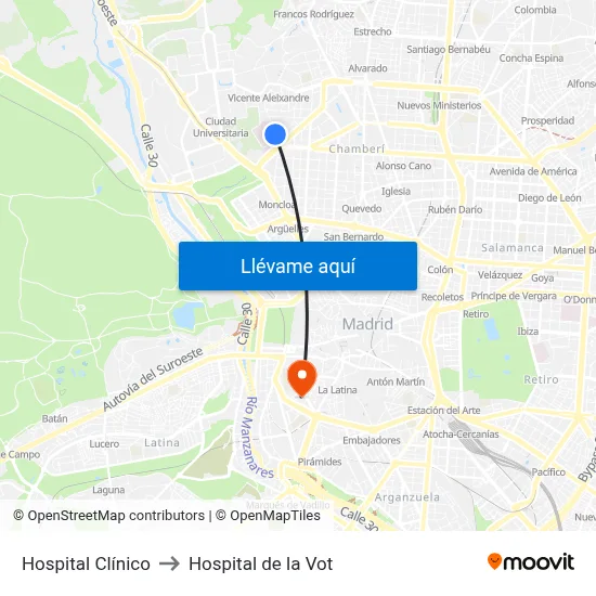 Hospital Clínico to Hospital de la Vot map