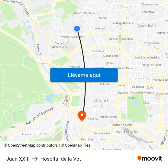 Juan XXIII to Hospital de la Vot map