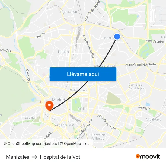 Manizales to Hospital de la Vot map