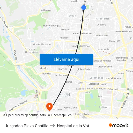 Juzgados Plaza Castilla to Hospital de la Vot map
