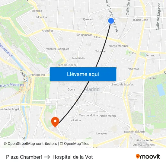 Plaza Chamberí to Hospital de la Vot map