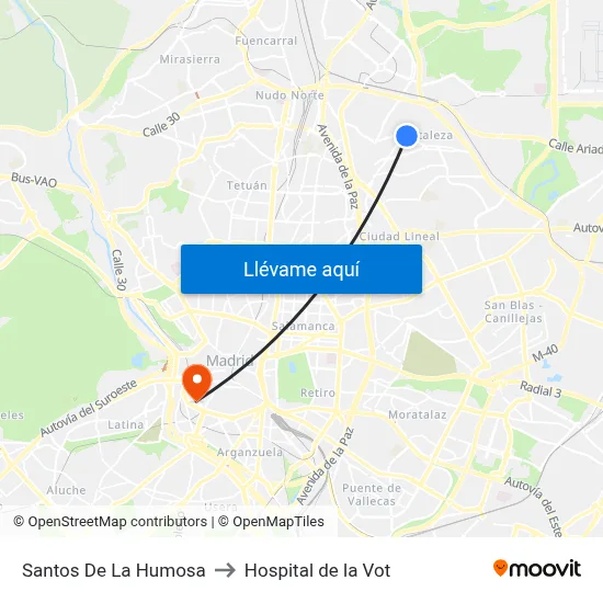 Santos De La Humosa to Hospital de la Vot map