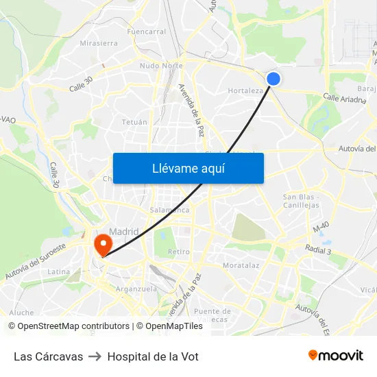 Las Cárcavas to Hospital de la Vot map