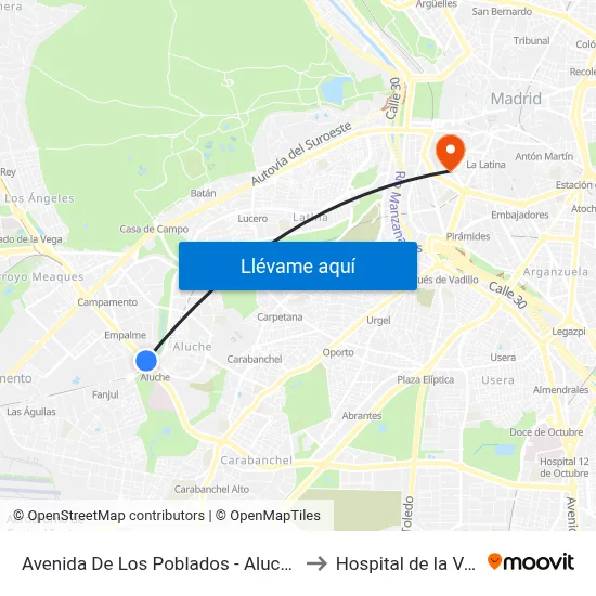 Avenida De Los Poblados - Aluche to Hospital de la Vot map