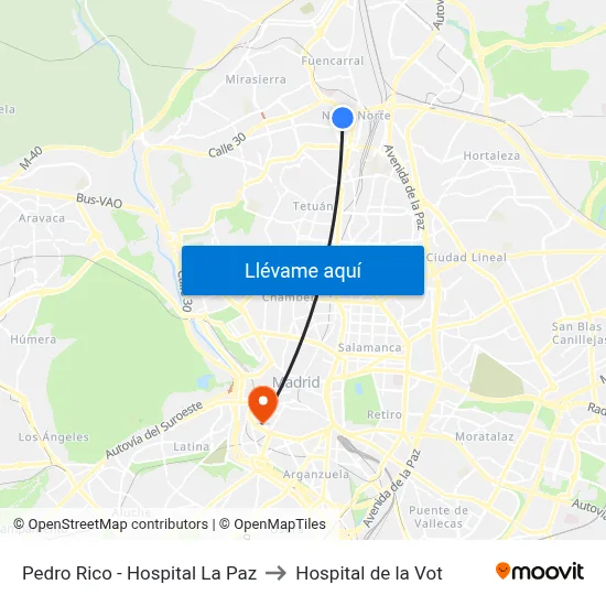 Pedro Rico - Hospital La Paz to Hospital de la Vot map
