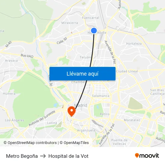 Metro Begoña to Hospital de la Vot map
