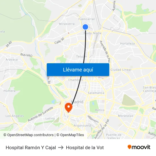 Hospital Ramón Y Cajal to Hospital de la Vot map