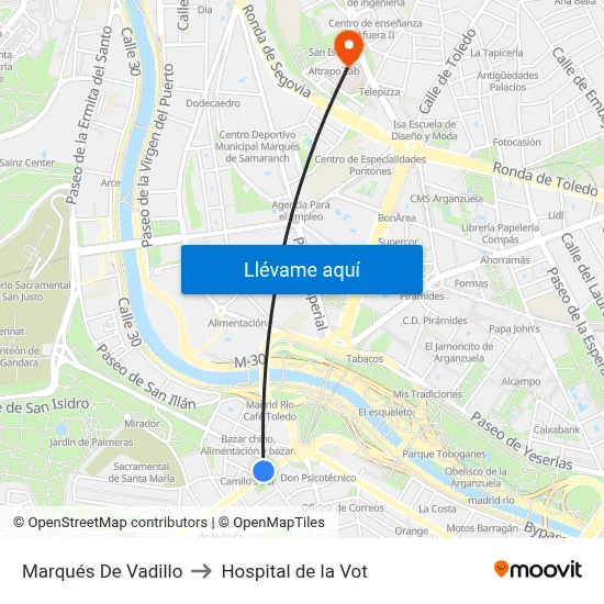 Marqués De Vadillo to Hospital de la Vot map