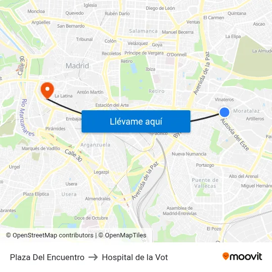 Plaza Del Encuentro to Hospital de la Vot map