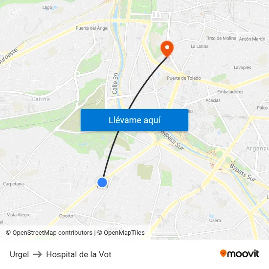 Urgel to Hospital de la Vot map