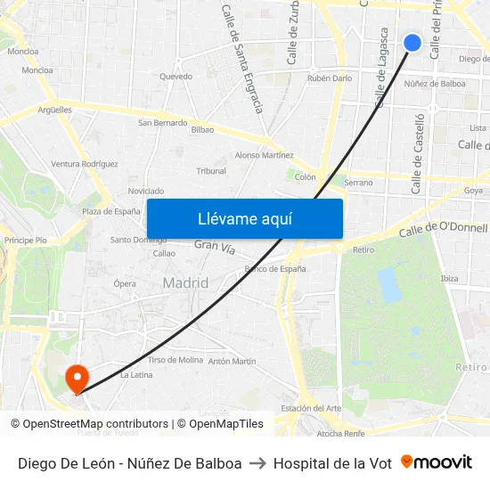 Diego De León - Núñez De Balboa to Hospital de la Vot map