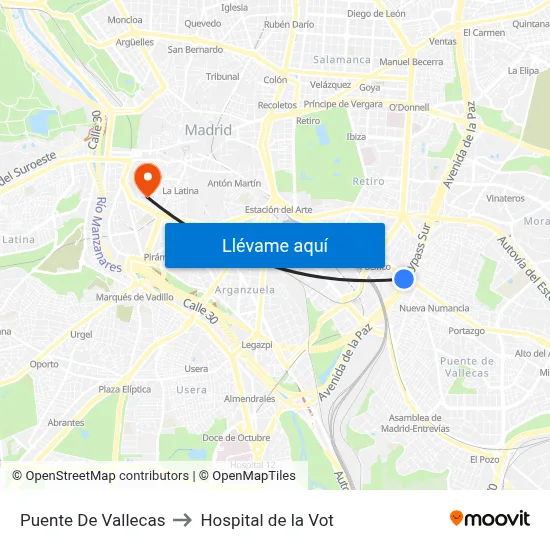 Puente De Vallecas to Hospital de la Vot map