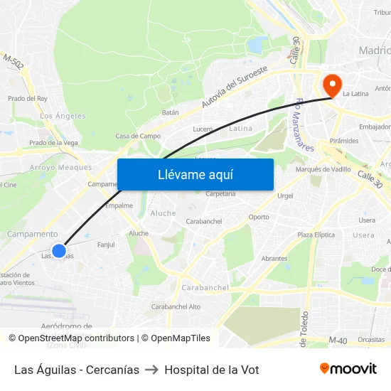 Las Águilas - Cercanías to Hospital de la Vot map