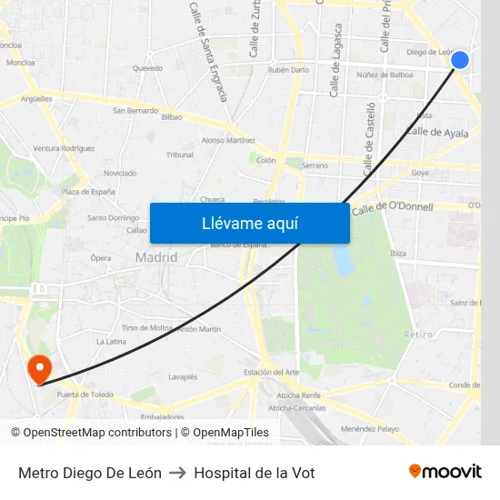 Metro Diego De León to Hospital de la Vot map