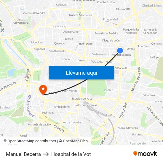 Manuel Becerra to Hospital de la Vot map