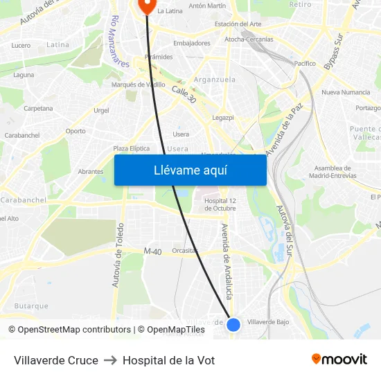 Villaverde Cruce to Hospital de la Vot map