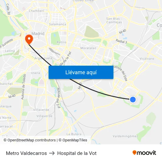 Metro Valdecarros to Hospital de la Vot map