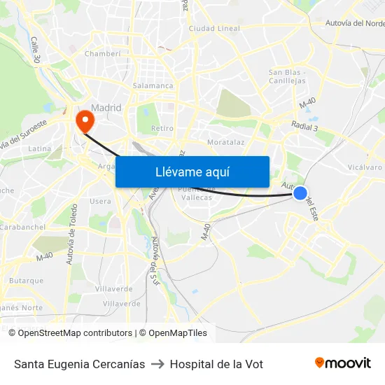 Santa Eugenia Cercanías to Hospital de la Vot map