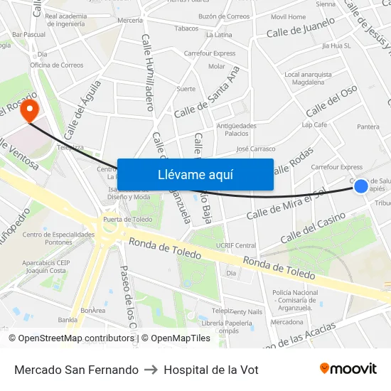 Mercado San Fernando to Hospital de la Vot map