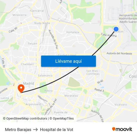 Metro Barajas to Hospital de la Vot map
