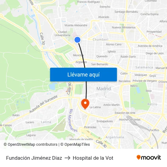Fundación Jiménez Diaz to Hospital de la Vot map