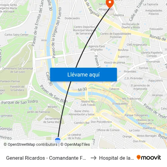 General Ricardos - Comandante Fontanes to Hospital de la Vot map