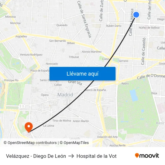 Velázquez - Diego De León to Hospital de la Vot map