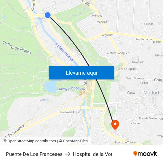 Puente De Los Franceses to Hospital de la Vot map