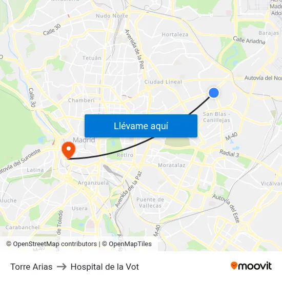 Torre Arias to Hospital de la Vot map