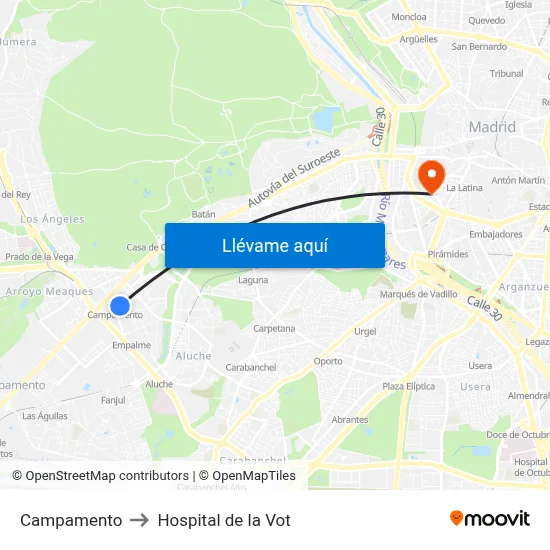 Campamento to Hospital de la Vot map