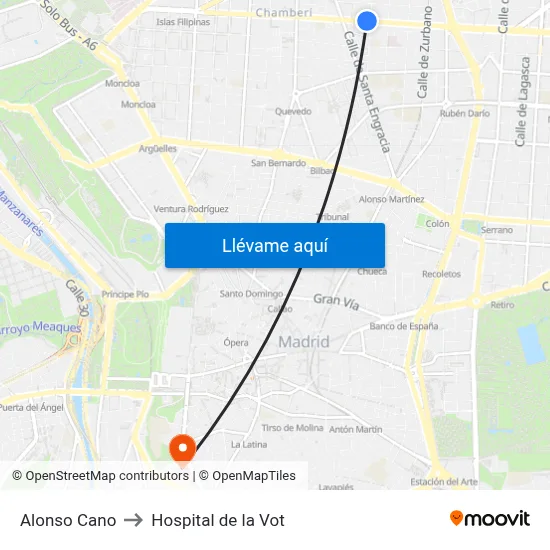 Alonso Cano to Hospital de la Vot map